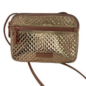 Vera Bradley Signature Cotton Triple Rose Gold Shipper Crossbody Small Purse